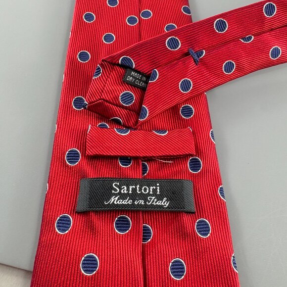 Sartori Red / Blue Polka Dots Men's Tie 3 1/2" x 60" - Picture 3 of 3